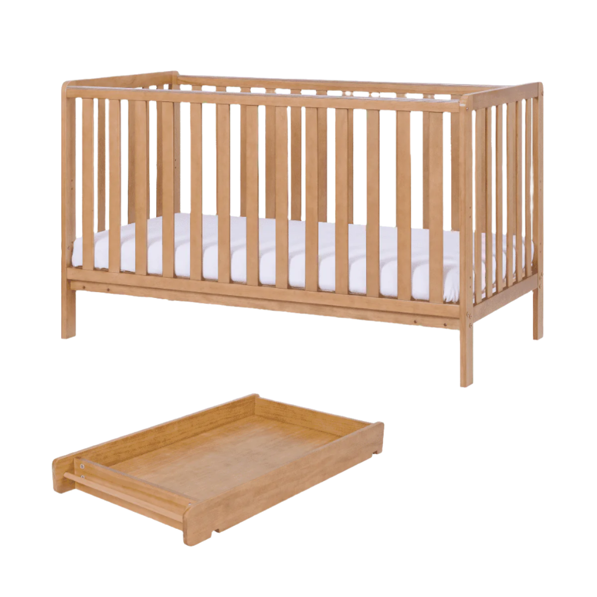Tutti Bambini Malmo Cot Bed with Cot Top Changer & Mattress - Honey Oak
