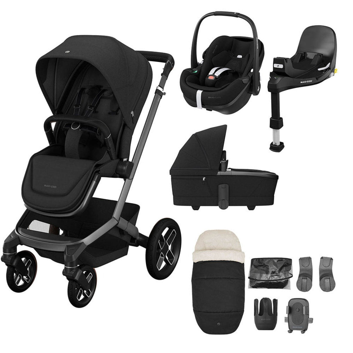 Maxi-Cosi Fame Pebble 360 Pro 2 Premium 9 Piece Travel System Bundle - Twillic Black