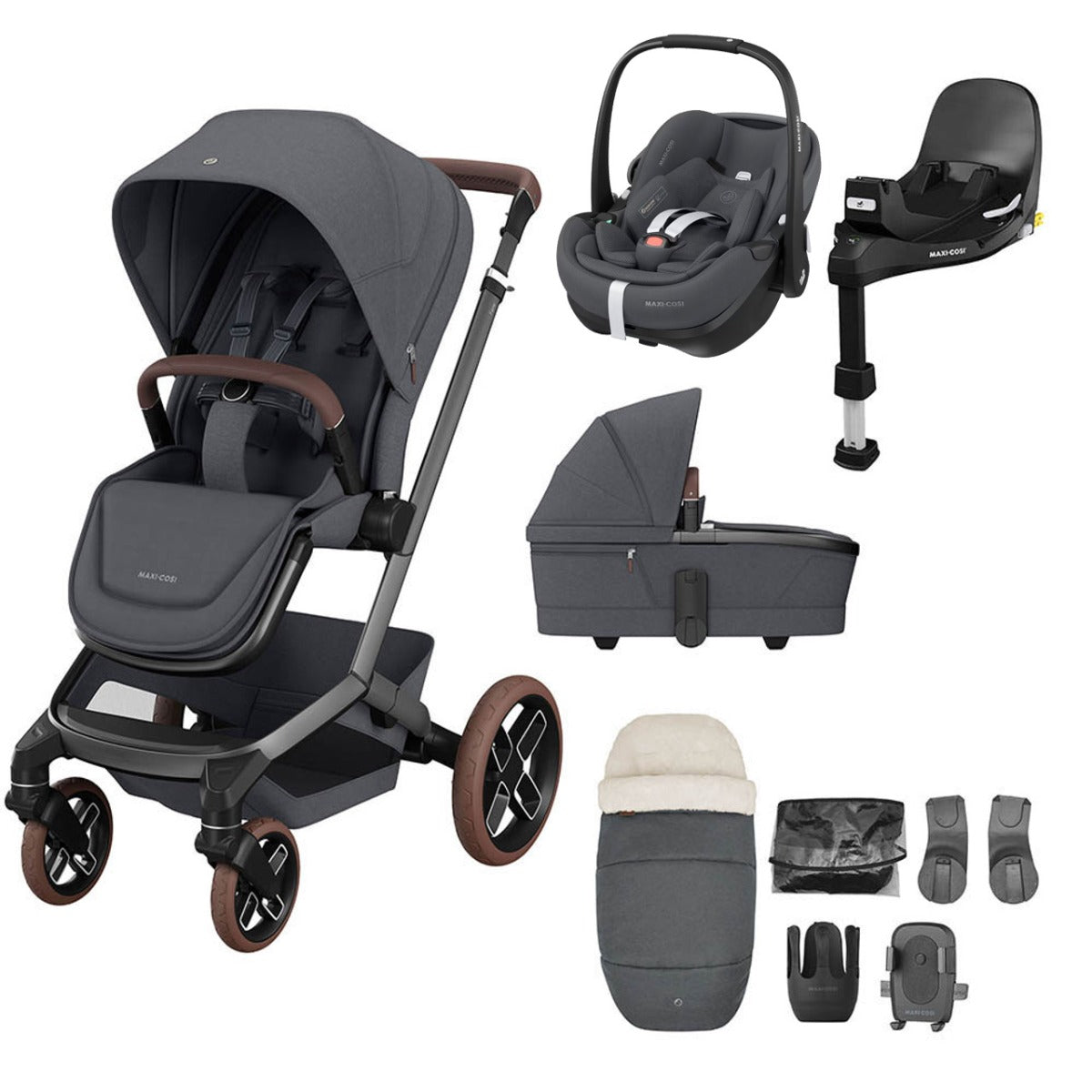 Maxi-Cosi Fame Pebble 360 Pro 2 Premium 9 Piece Travel System Bundle - Twillic Graphite