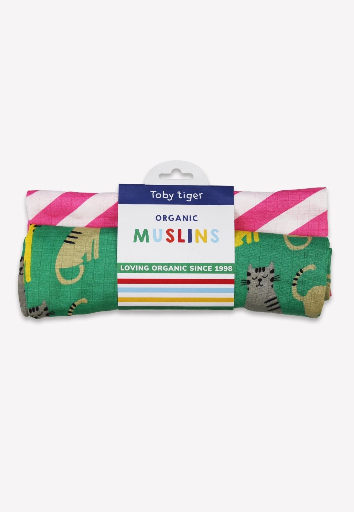 Toby Tiger Organic Kitten Print Muslin 2-Pack