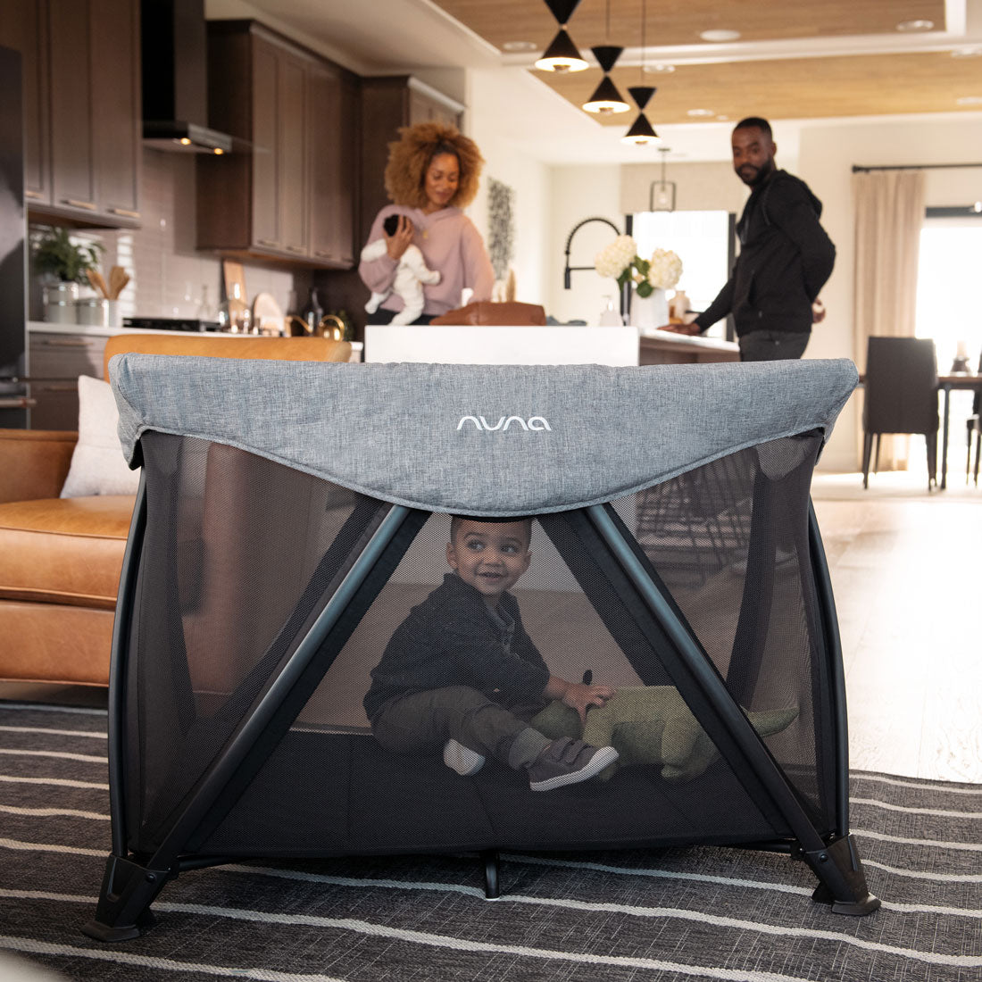 Nuna SENA Aire Travel Cot with Zip On Bassinet - Caviar