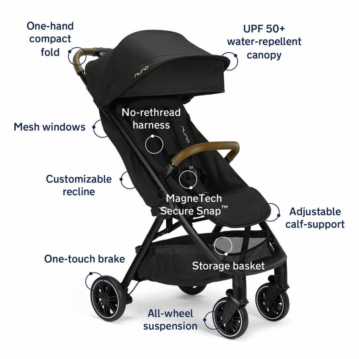 Nuna TRVL Compact Stroller with Raincover & Travel Bag - Caviar