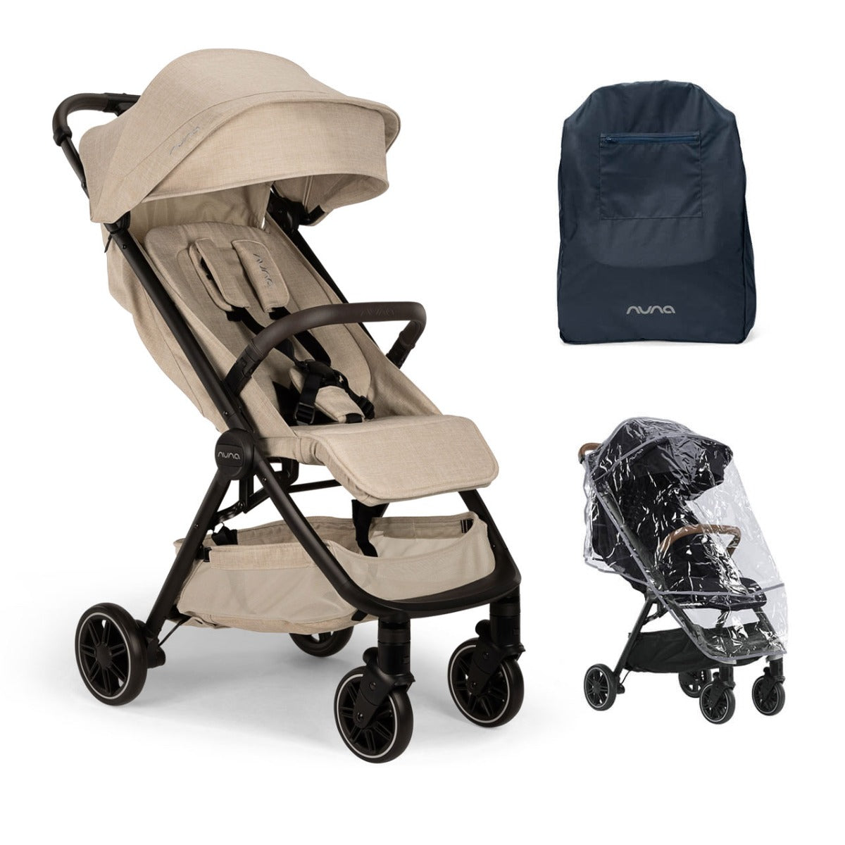 Nuna TRVL Compact Stroller with Raincover & Travel Bag - Biscotti