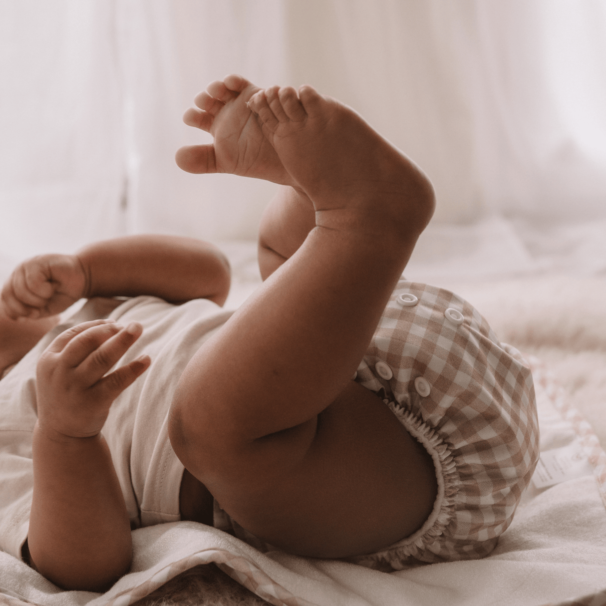 One Size All-In-One Reusable Cloth Nappy - Gingham Taupe