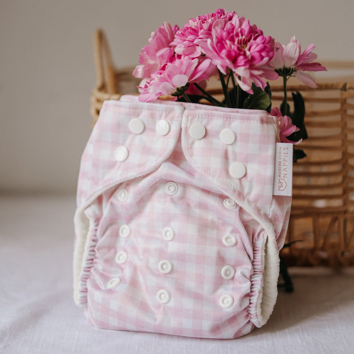 One Size All-In-One Reusable Cloth Nappy - Rose Gingham