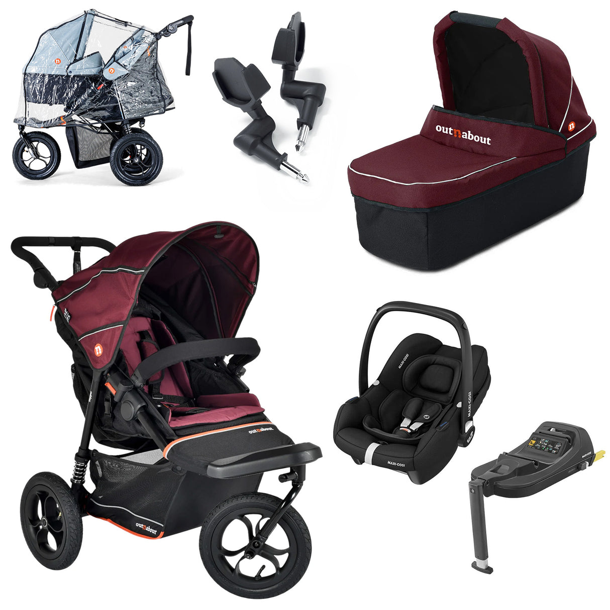 Out n About Nipper V6 Single Maxi-Cosi Cabriofix i-Size Newborn Bundle - Brambleberry Red