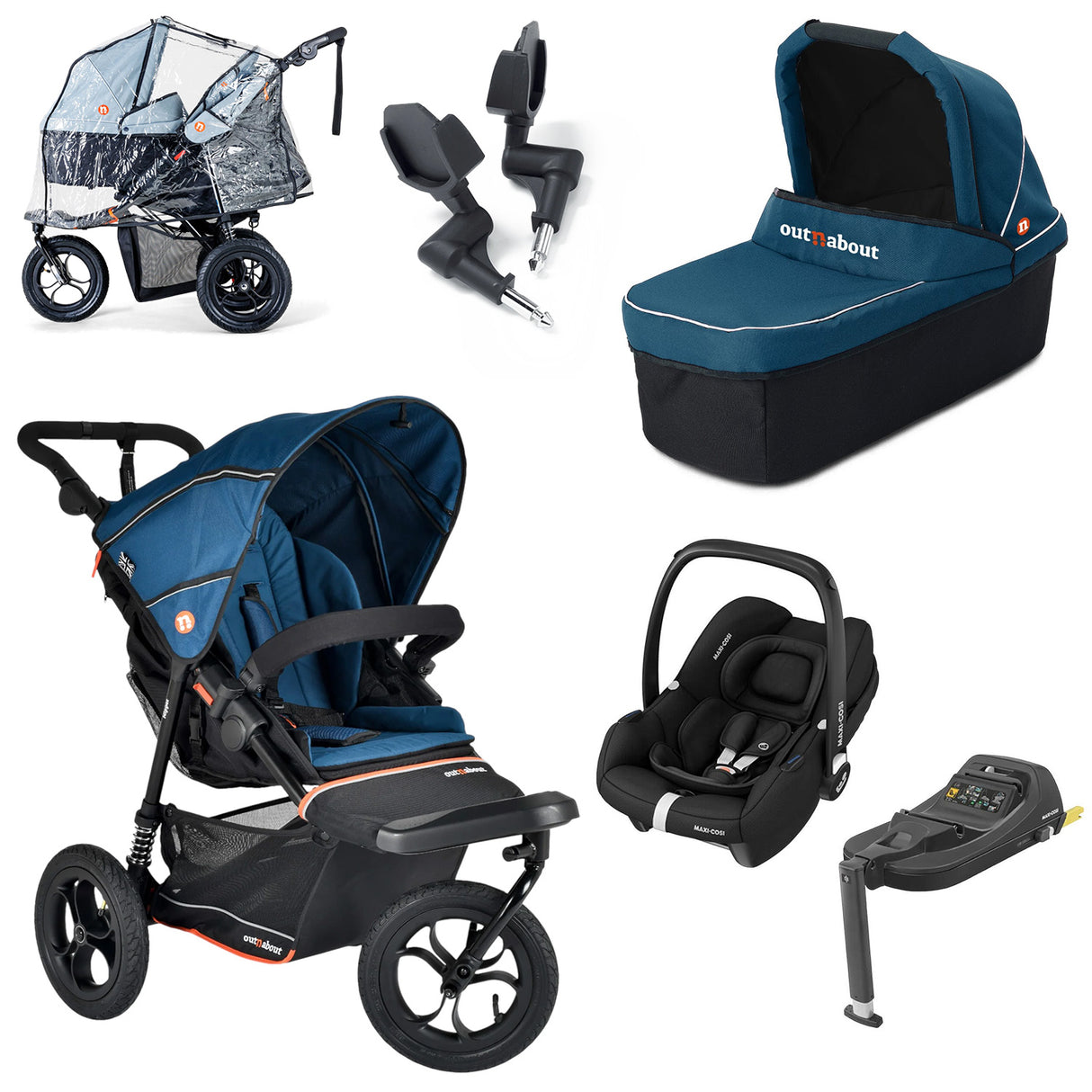 Out n About Nipper V6 Single Maxi-Cosi Cabriofix i-Size Newborn Bundle - Highland Blue