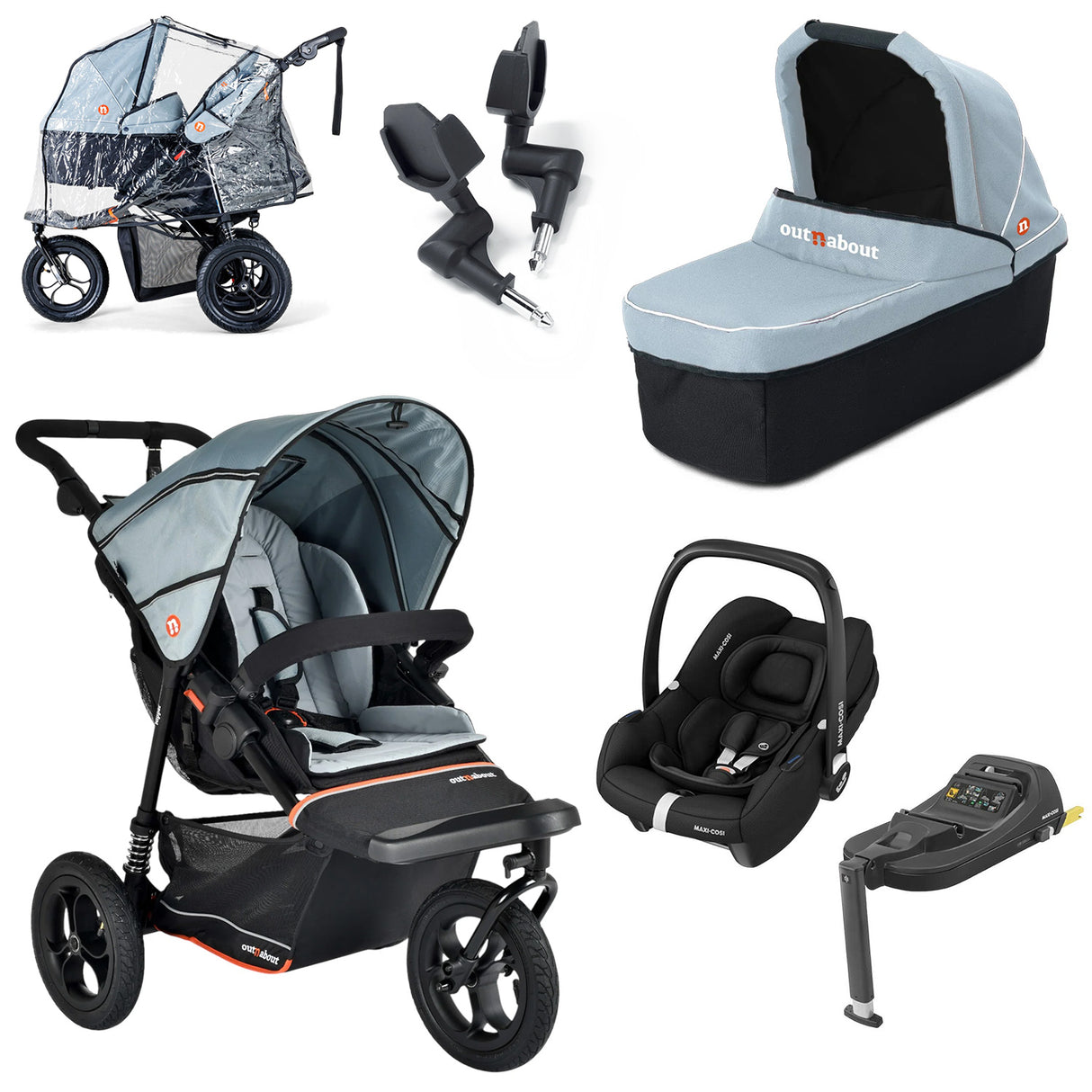 Out n About Nipper V6 Single Maxi-Cosi Cabriofix i-Size Newborn Bundle - Rocksalt Grey