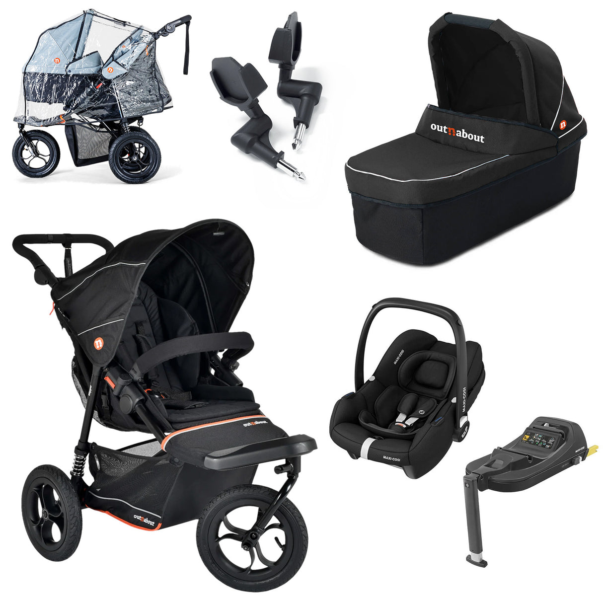 Out n About Nipper V6 Single Maxi-Cosi Cabriofix i-Size Newborn Bundle - Summit Black