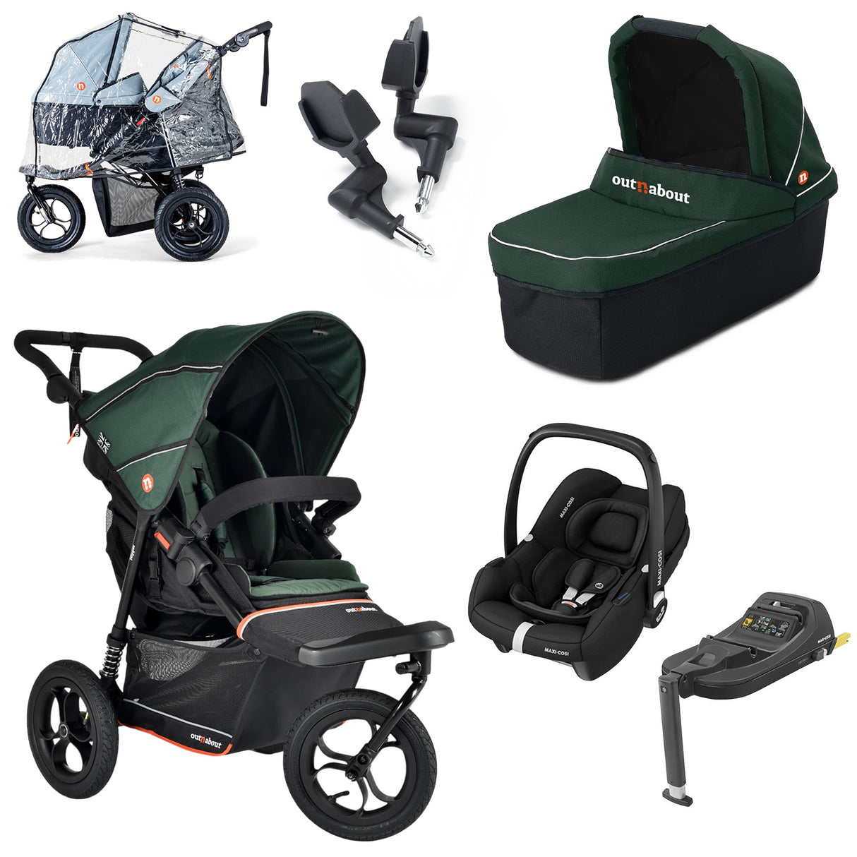 Out n About Nipper V6 Single Maxi-Cosi Cabriofix i-Size Newborn Bundle - Sycamore Green