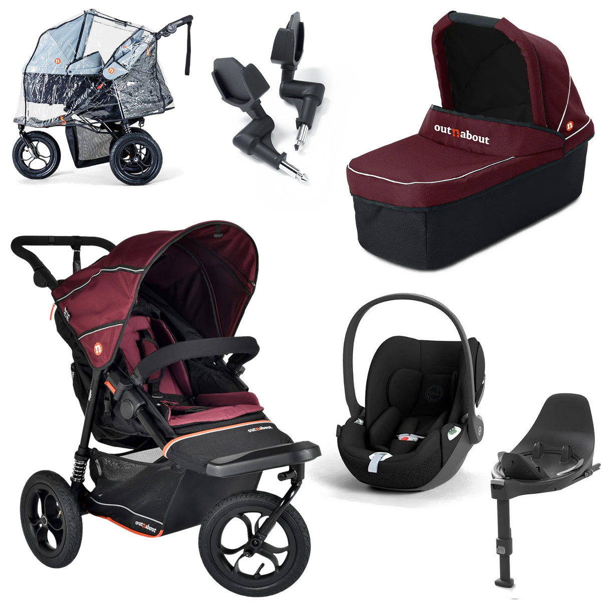 Out n About Nipper V6 Single Cybex Cloud T Newborn Bundle - Brambleberry Red