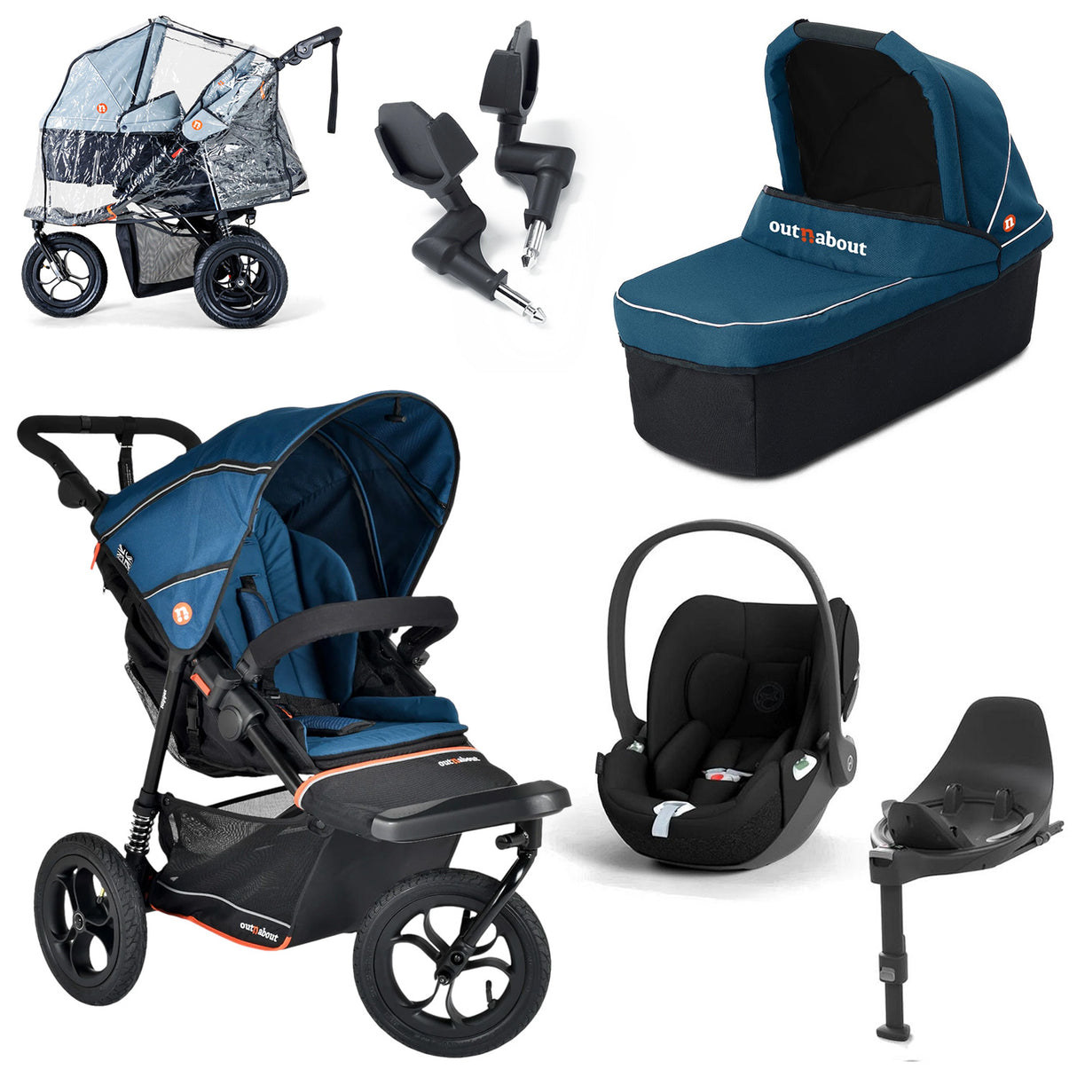 Out n About Nipper V6 Single Cybex Cloud T Newborn Bundle - Highland Blue
