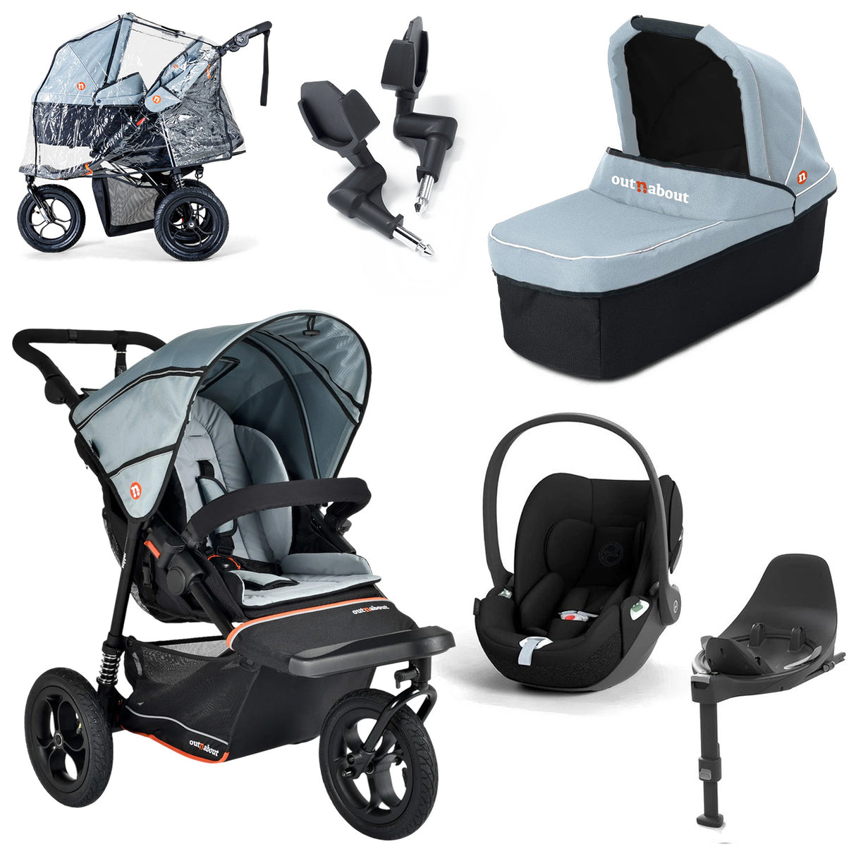 Out n About Nipper V6 Single Cybex Cloud T Newborn Bundle - Rocksalt Grey