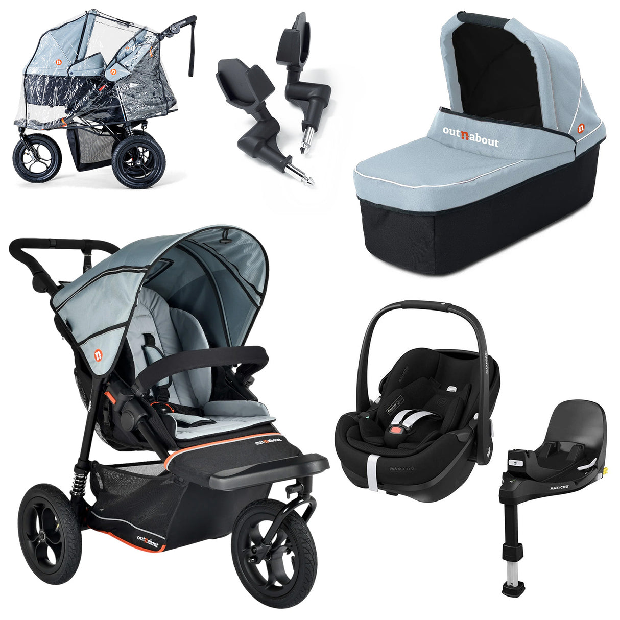 Out n About Nipper V6 Single Maxi-Cosi Pebble 360 Pro2 Newborn Bundle - Rocksalt Grey