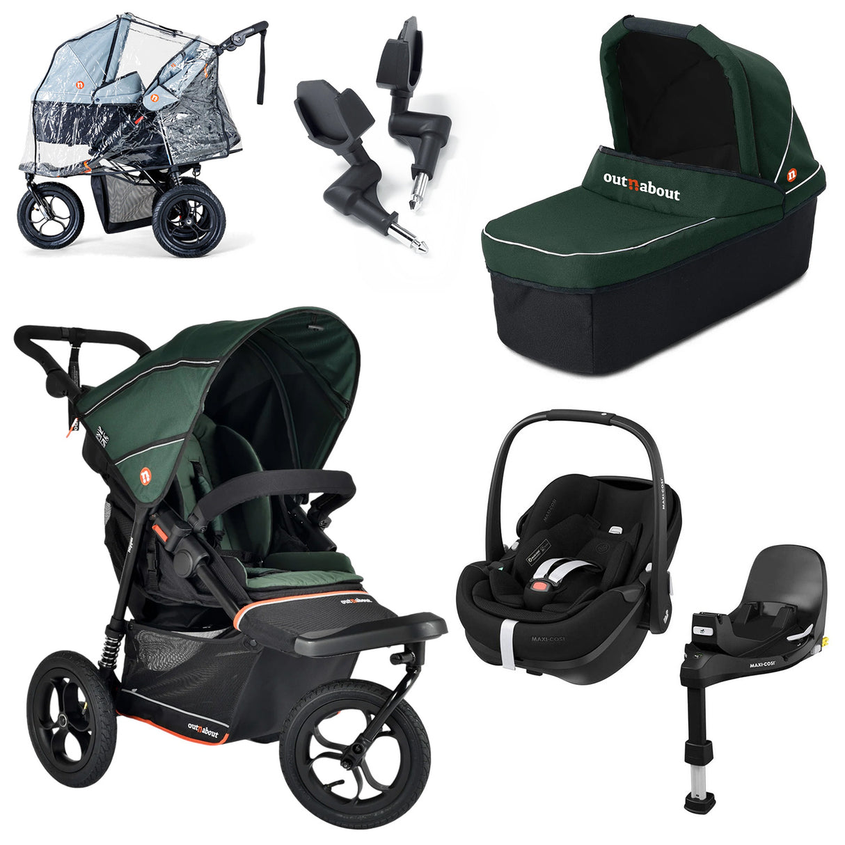 Out n About Nipper V6 Single Maxi-Cosi Pebble 360 Pro2 Newborn Bundle - Sycamore Green