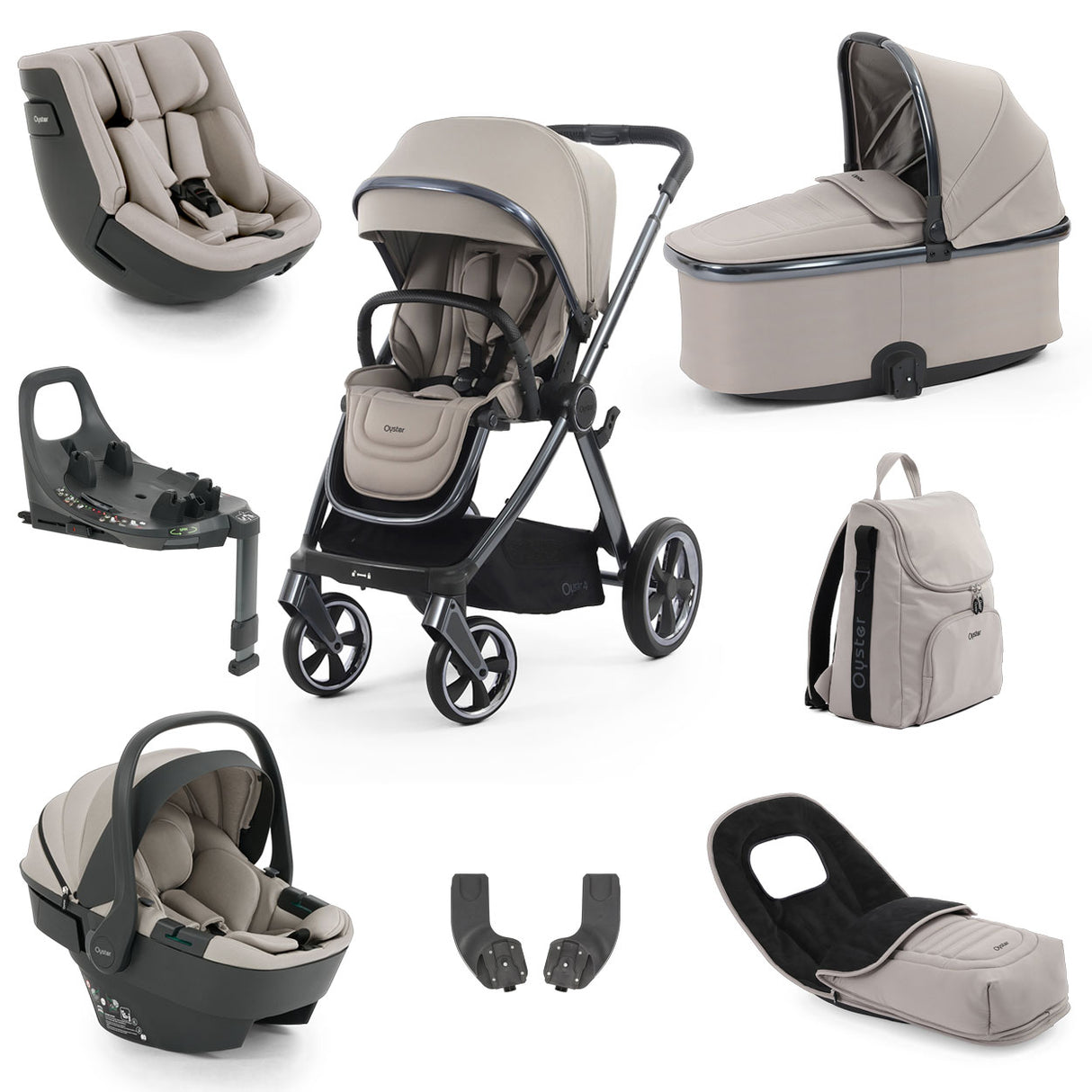 BabyStyle Oyster 4 Luxury Baby & Toddler 360 Car Seat Bundle - Stone