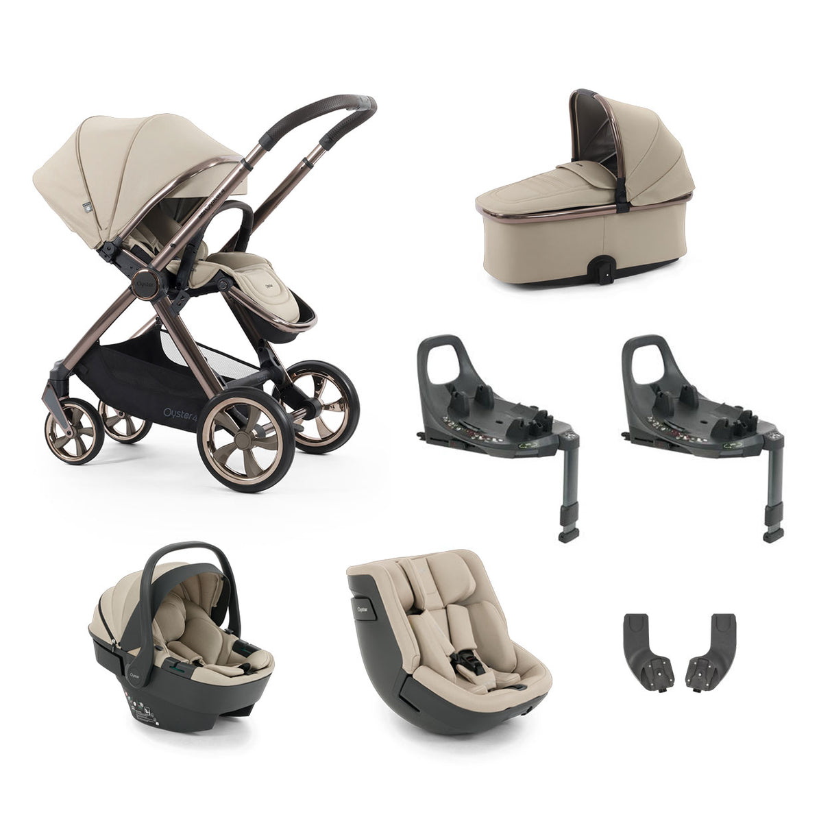 BabyStyle Oyster 4 Essential Baby & Toddler 360 Car Seat Bundle - Buttermilk