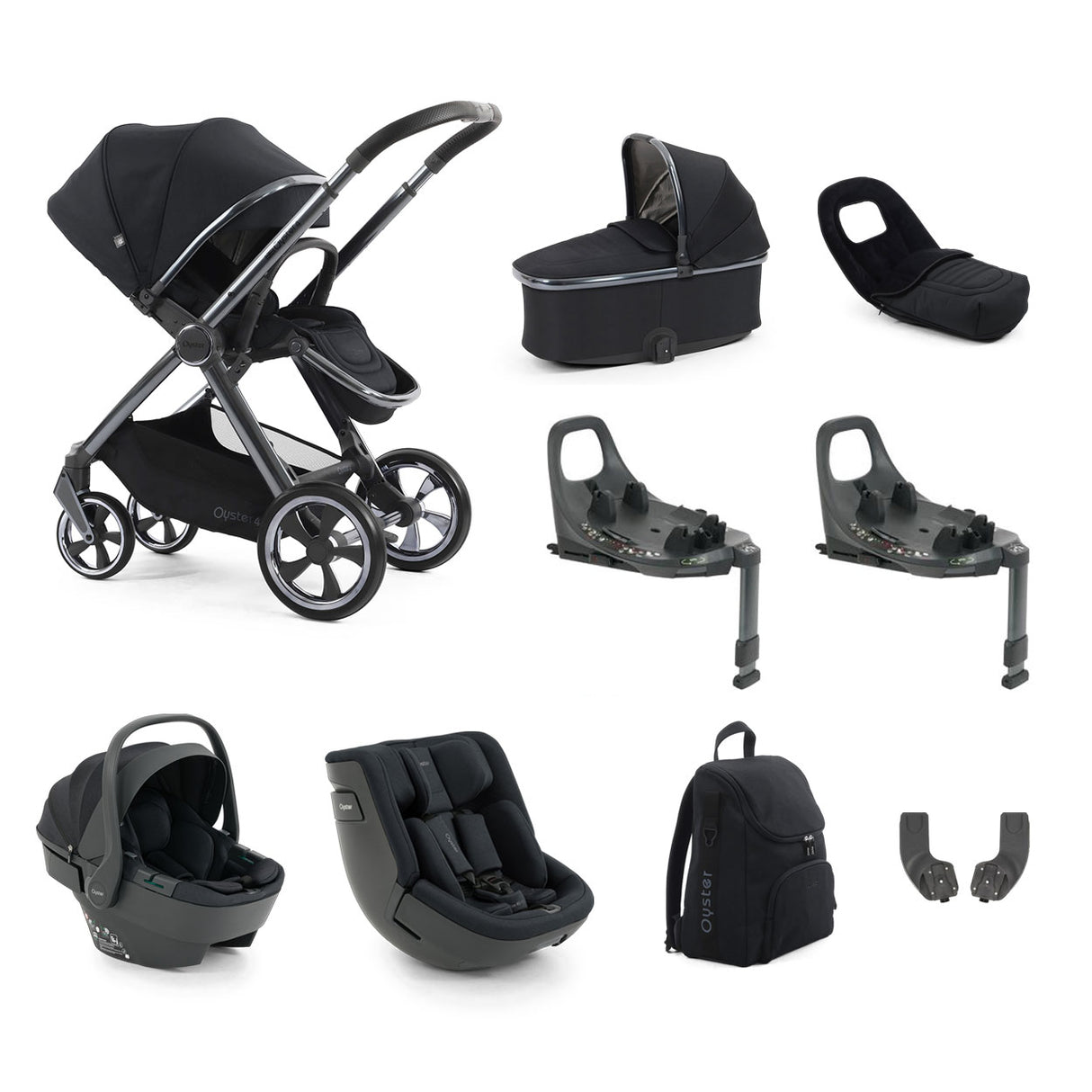 BabyStyle Oyster 4 Luxury Baby & Toddler 360 Car Seat Bundle - Carbonite