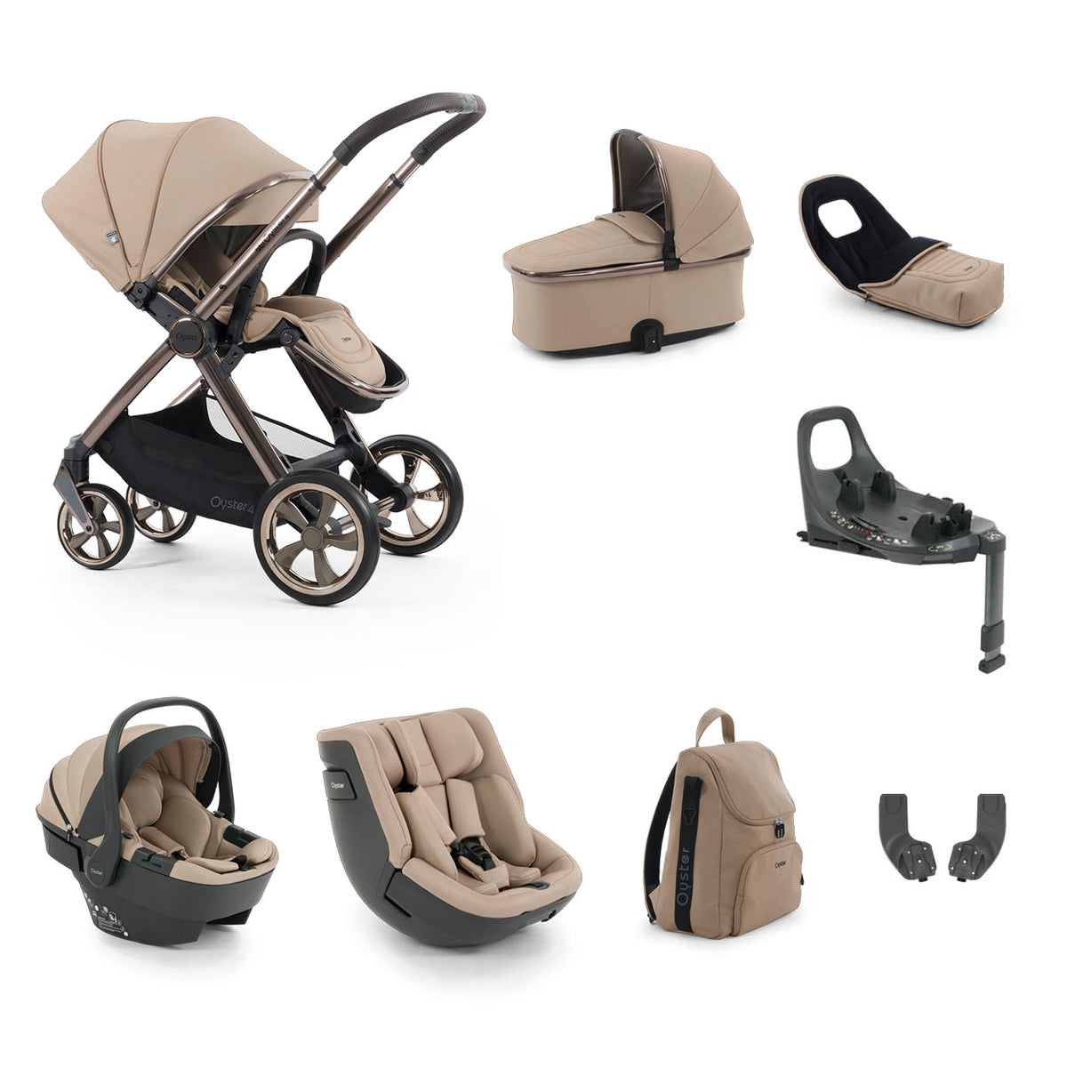 BabyStyle Oyster 4 Essential Baby & Toddler 360 Car Seat Bundle - Fawn