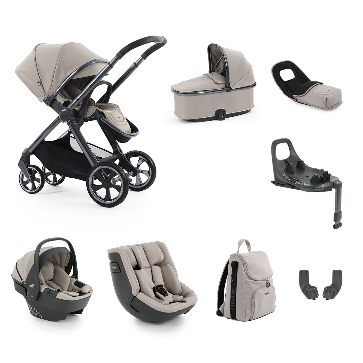 BabyStyle Oyster 4 Essential Baby & Toddler 360 Car Seat Bundle - Stone