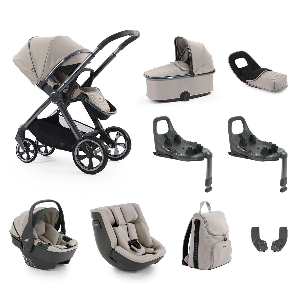 BabyStyle Oyster 4 Luxury Baby & Toddler 360 Car Seat Bundle - Stone