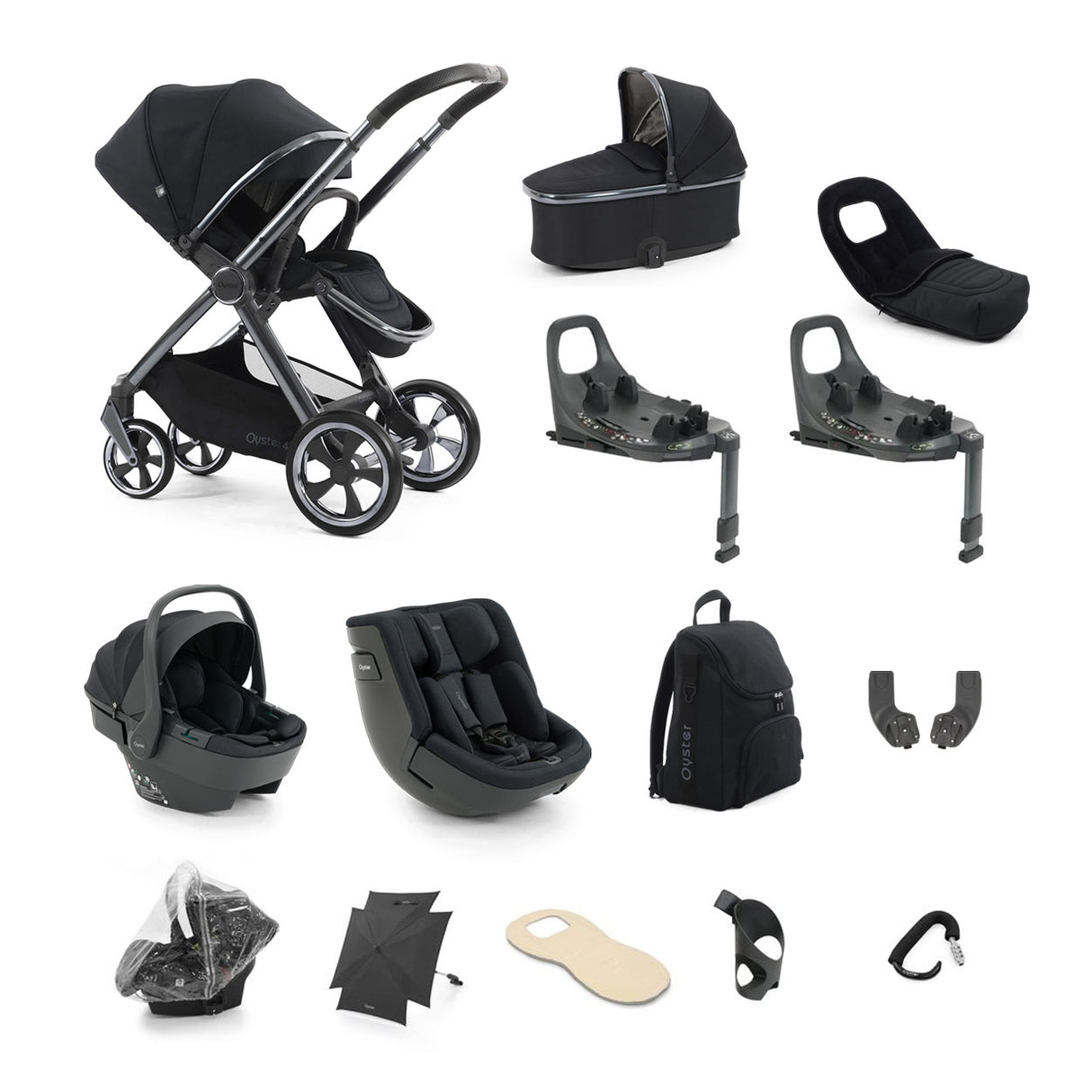 BabyStyle Oyster 4 Ultimate Baby & Toddler 360 Car Seat Bundle - Carbonite