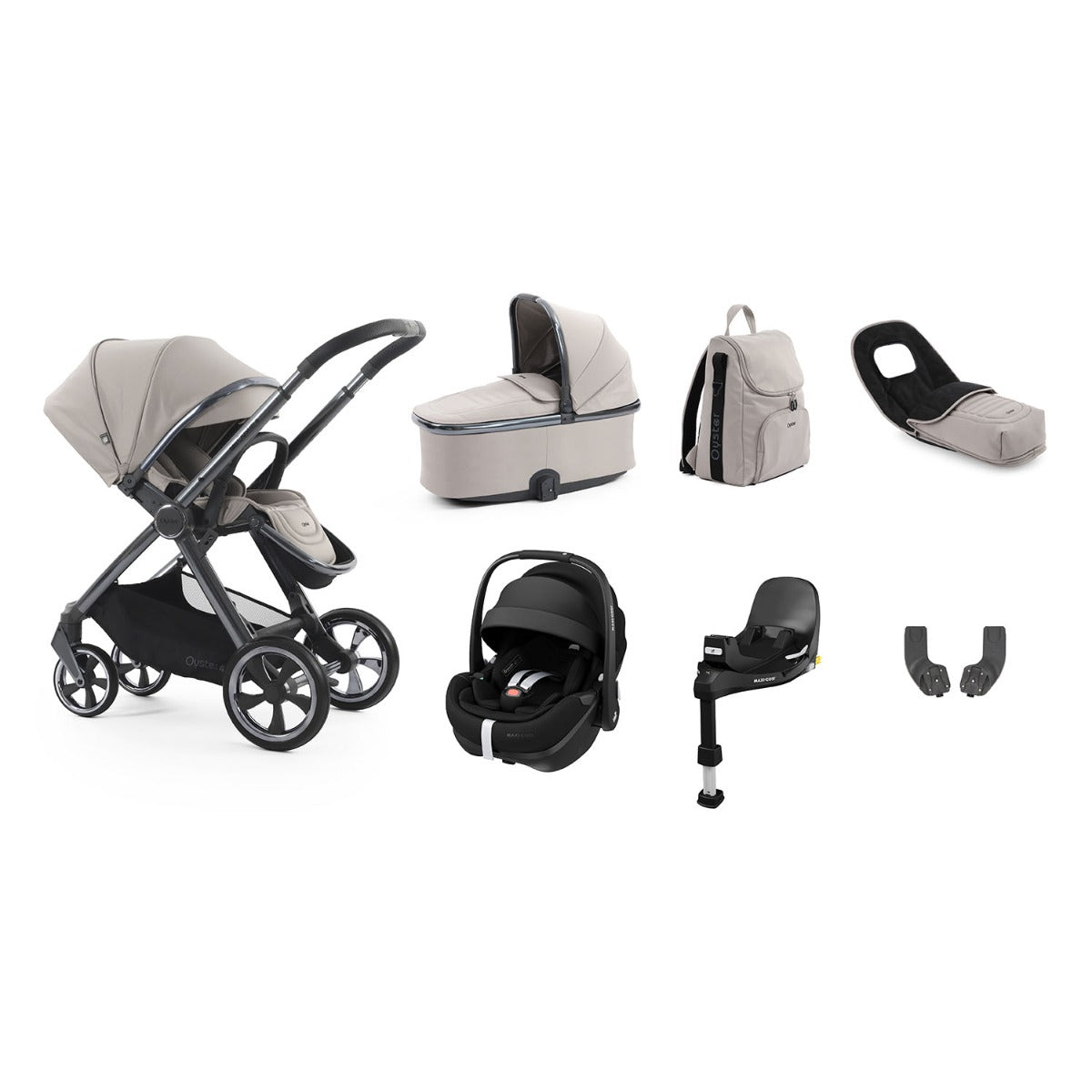BabyStyle Oyster 4 Luxury 7 Piece Maxi-Cosi Pebble 360 Pro2 Bundle - Stone