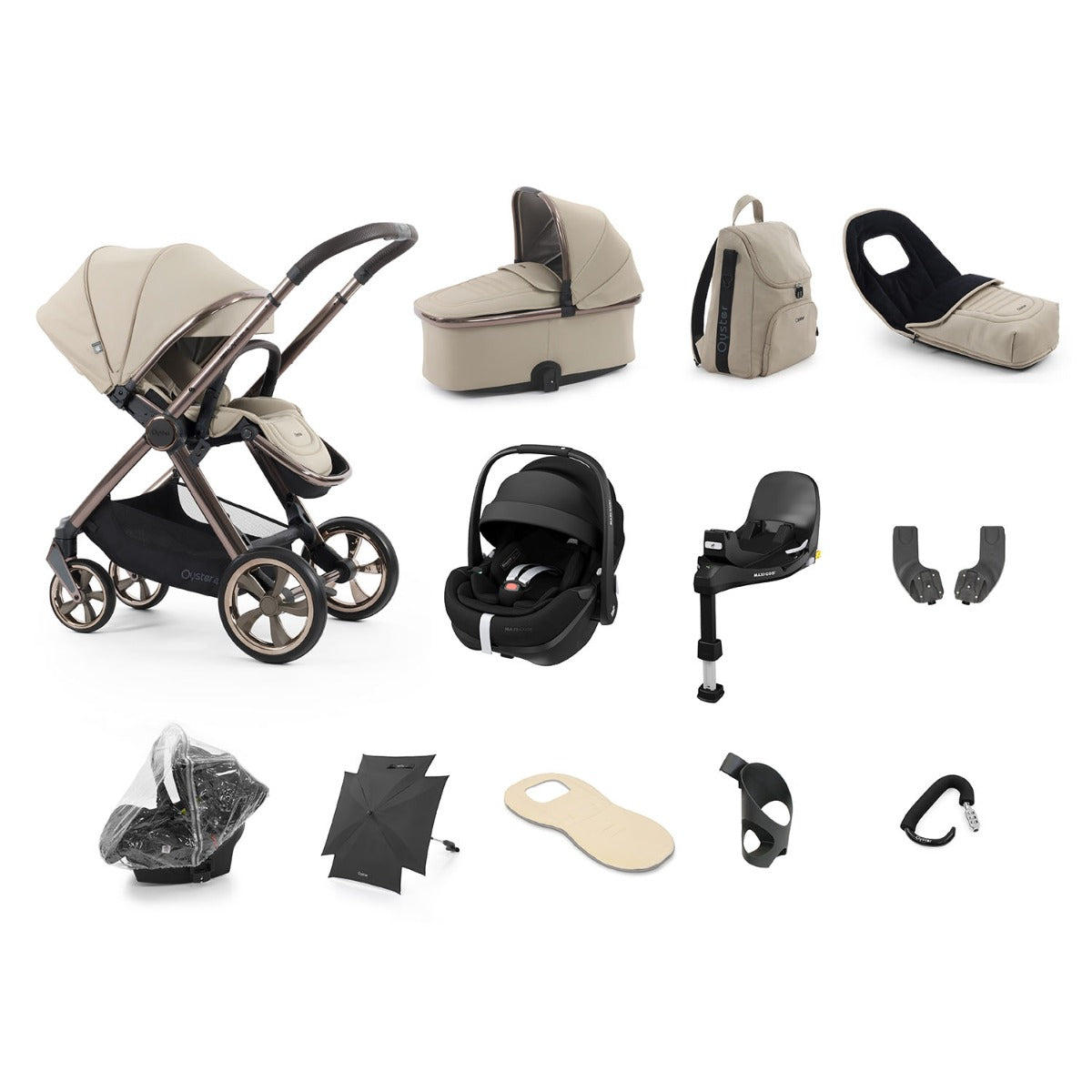 BabyStyle Oyster 4 Ultimate 12 Piece Maxi-Cosi Pebble 360 Pro2 Bundle - Buttermilk