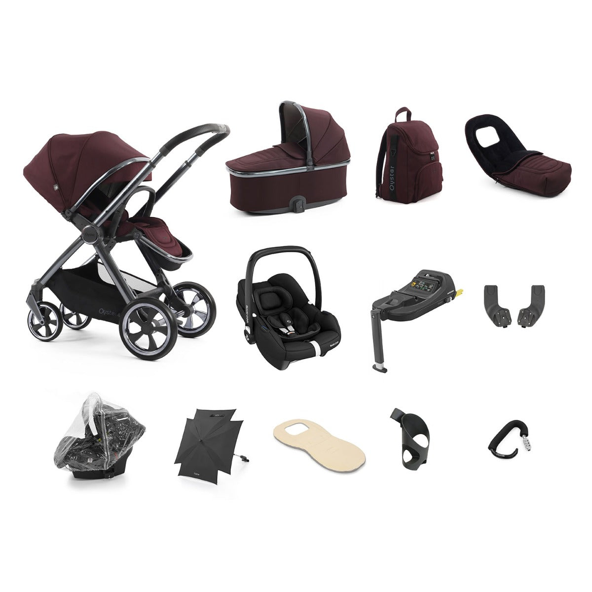 BabyStyle Oyster 4 Ultimate 12 Piece Maxi-Cosi Cabriofix i-Size Bundle - Mulberry