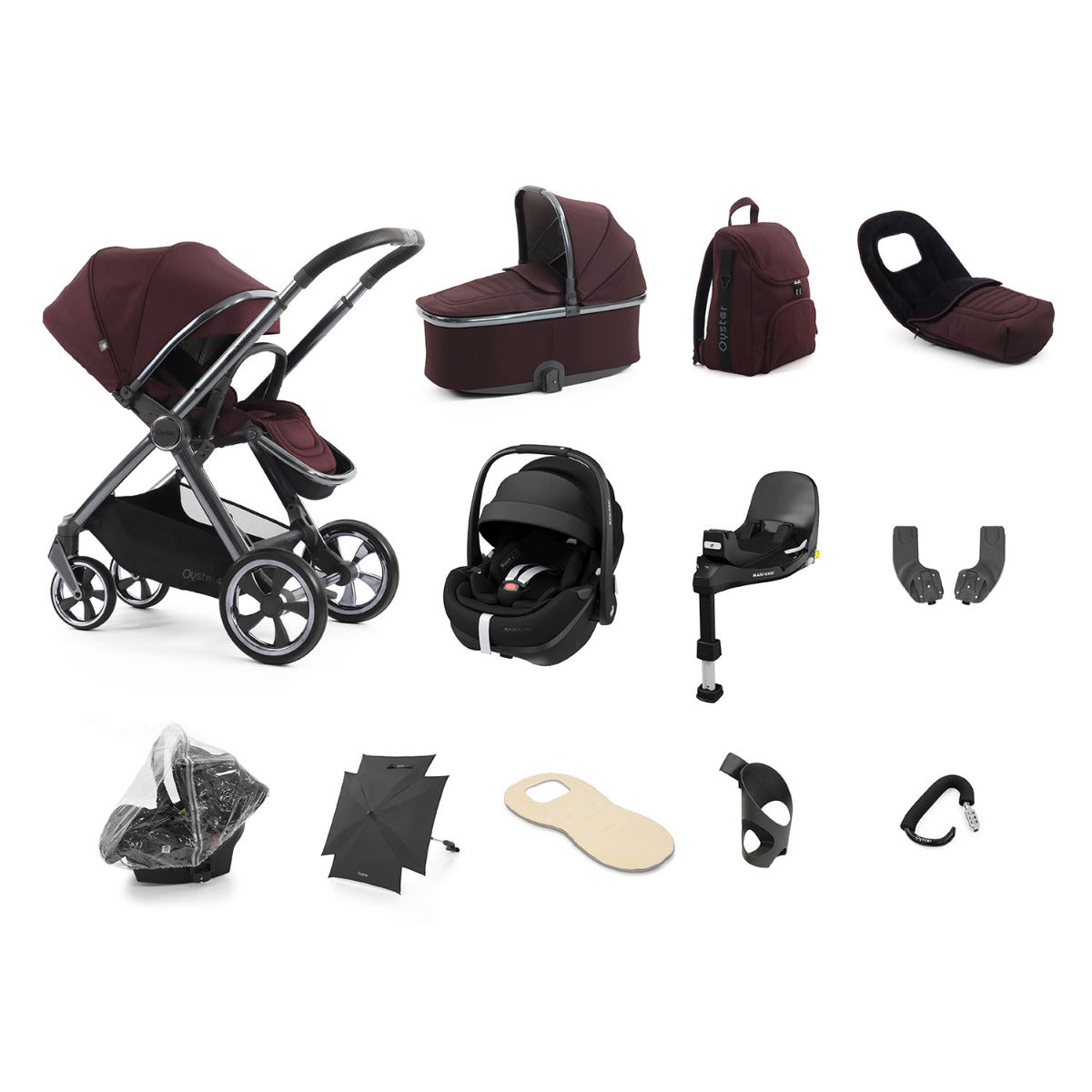 BabyStyle Oyster 4 Ultimate 12 Piece Maxi-Cosi Pebble 360 Pro2 Bundle - Mulberry