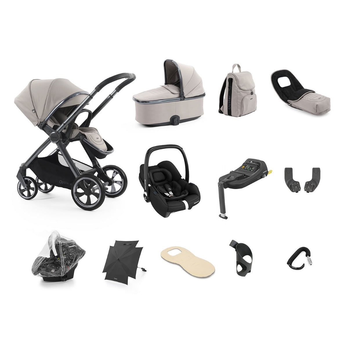 BabyStyle Oyster 4 Ultimate 12 Piece Maxi-Cosi Cabriofix i-Size Bundle - Stone