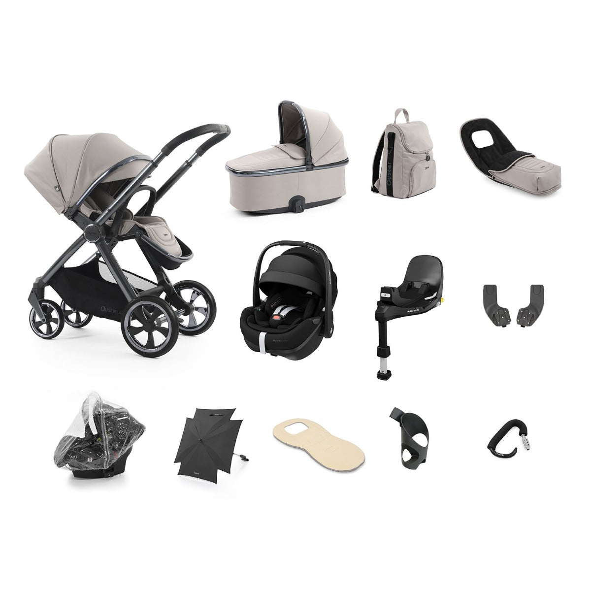 BabyStyle Oyster 4 Ultimate 12 Piece Maxi-Cosi Pebble 360 Pro2 Bundle - Stone