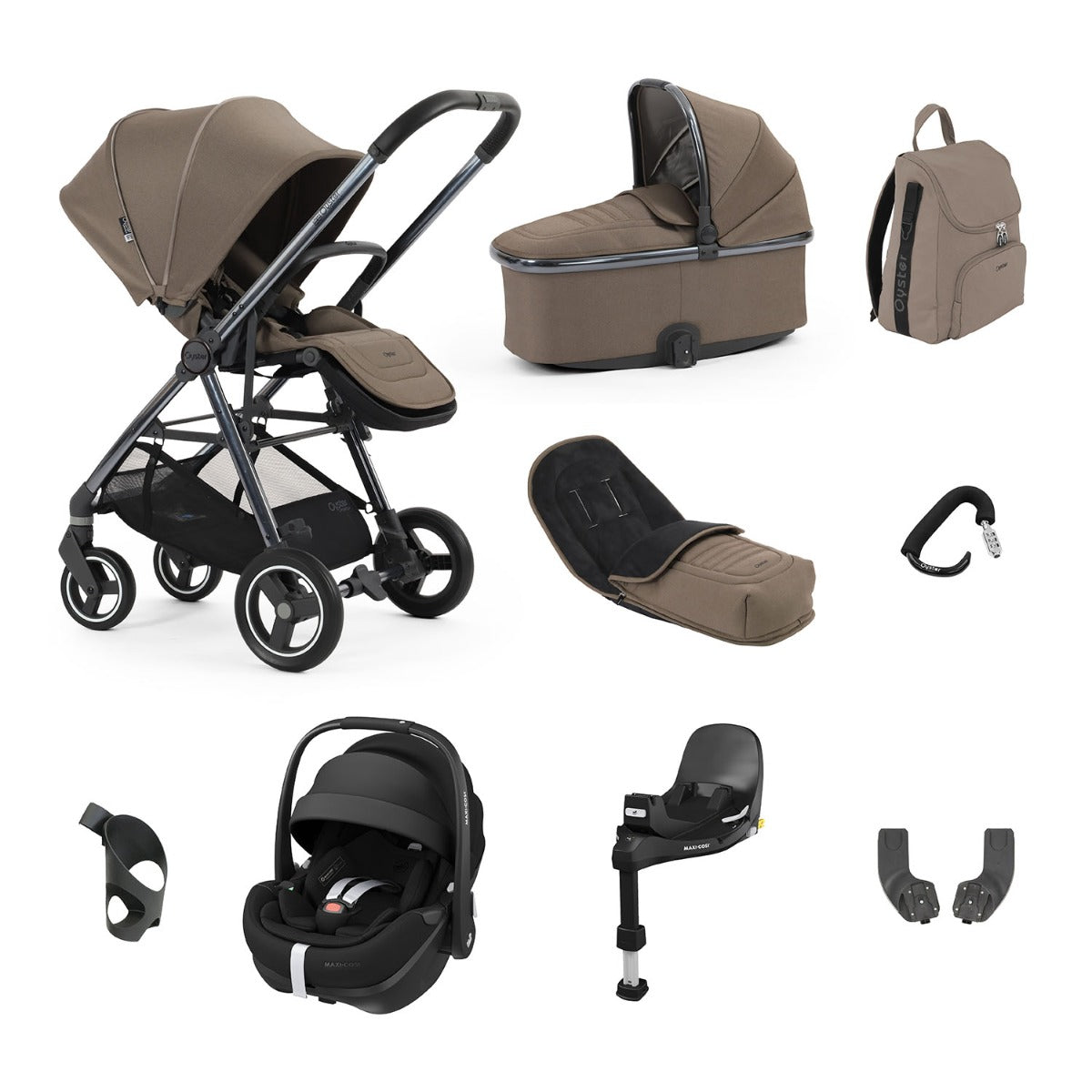 BabyStyle Oyster Gravity+ 9 Piece Maxi-Cosi Pebble 360 Pro2 Bundle - Mink