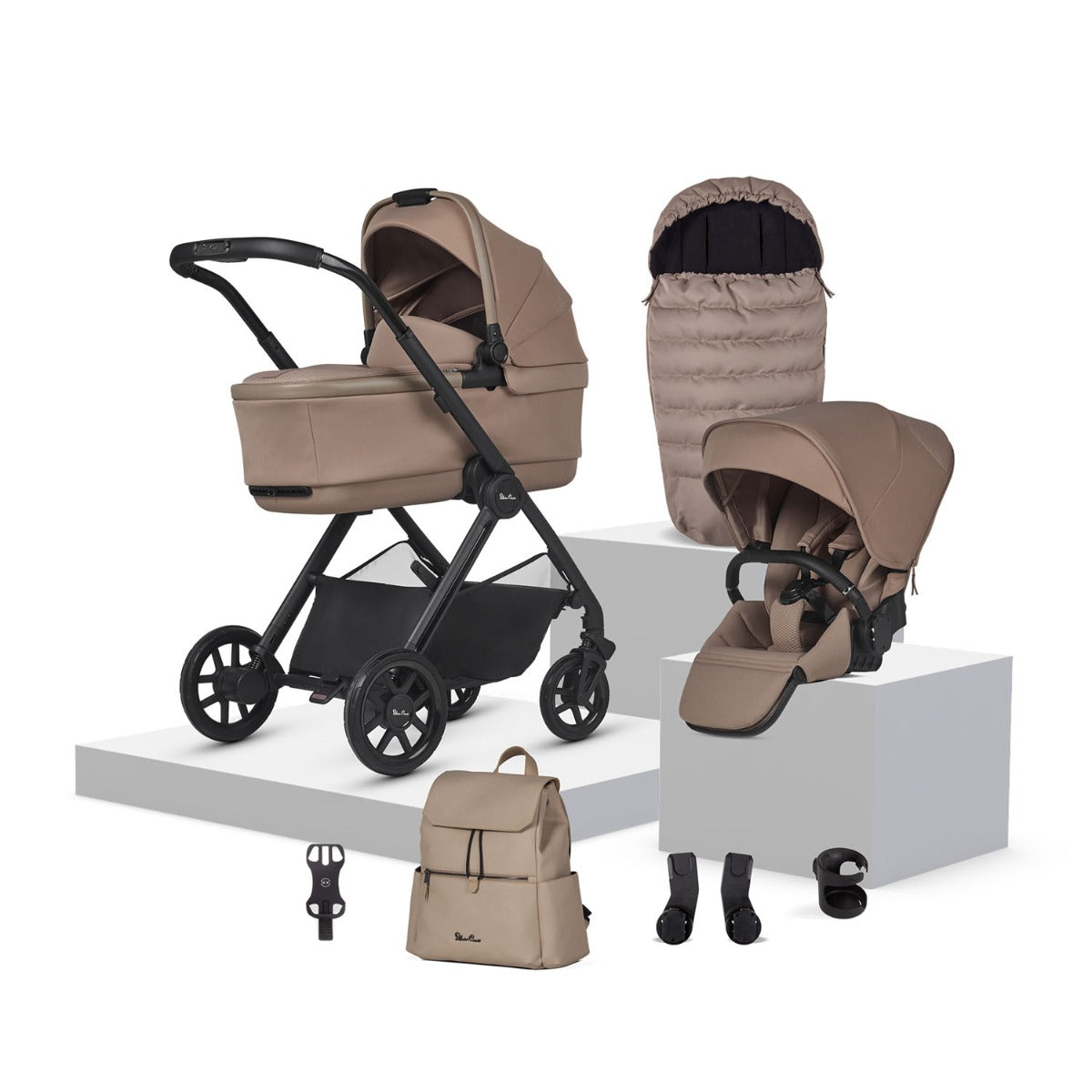 Silver Cross Reef 2 with First Bed Folding Carrycot and Accessory Bundle - Mocha