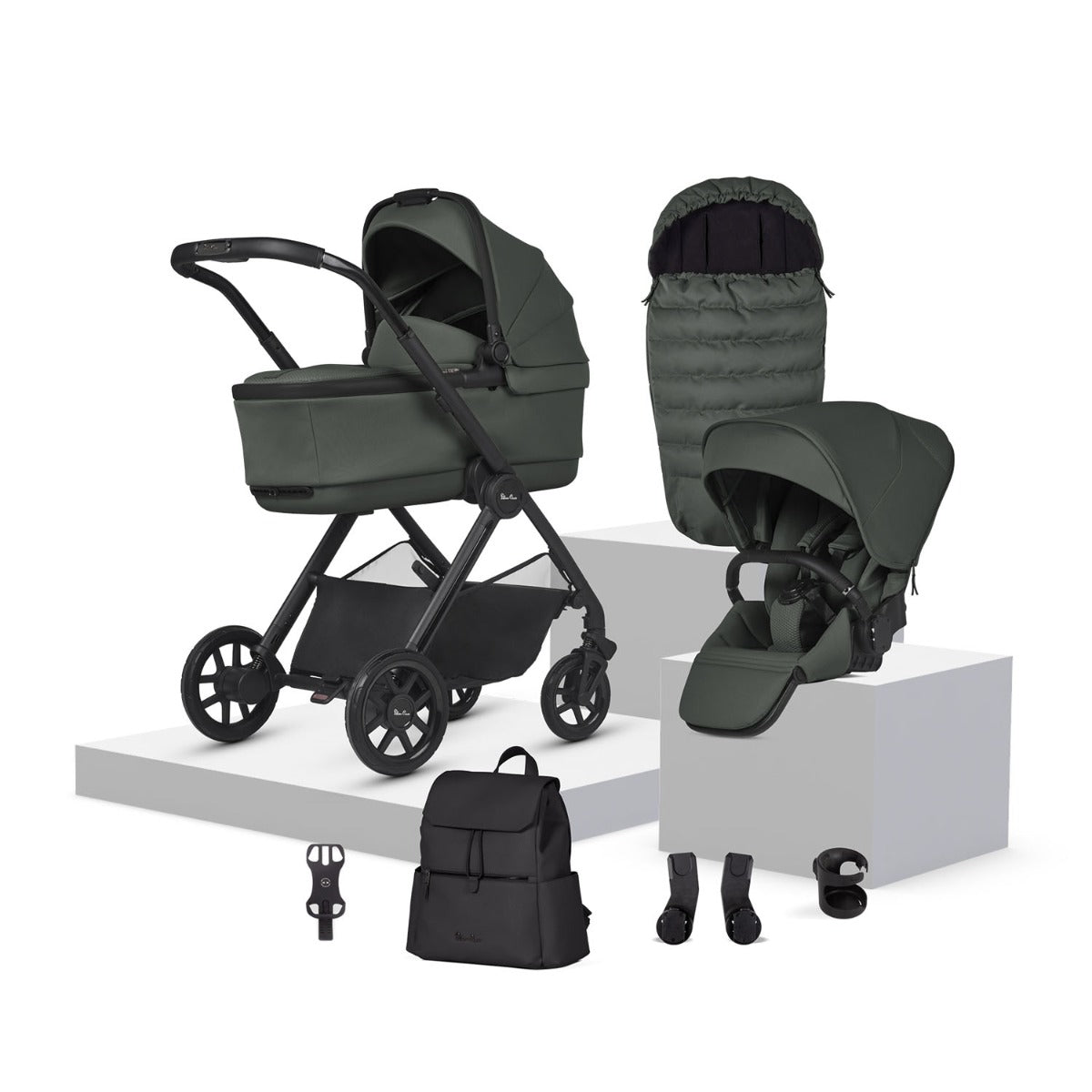Silver Cross Reef 2 with First Bed Folding Carrycot and Accessory Bundle - Pewter