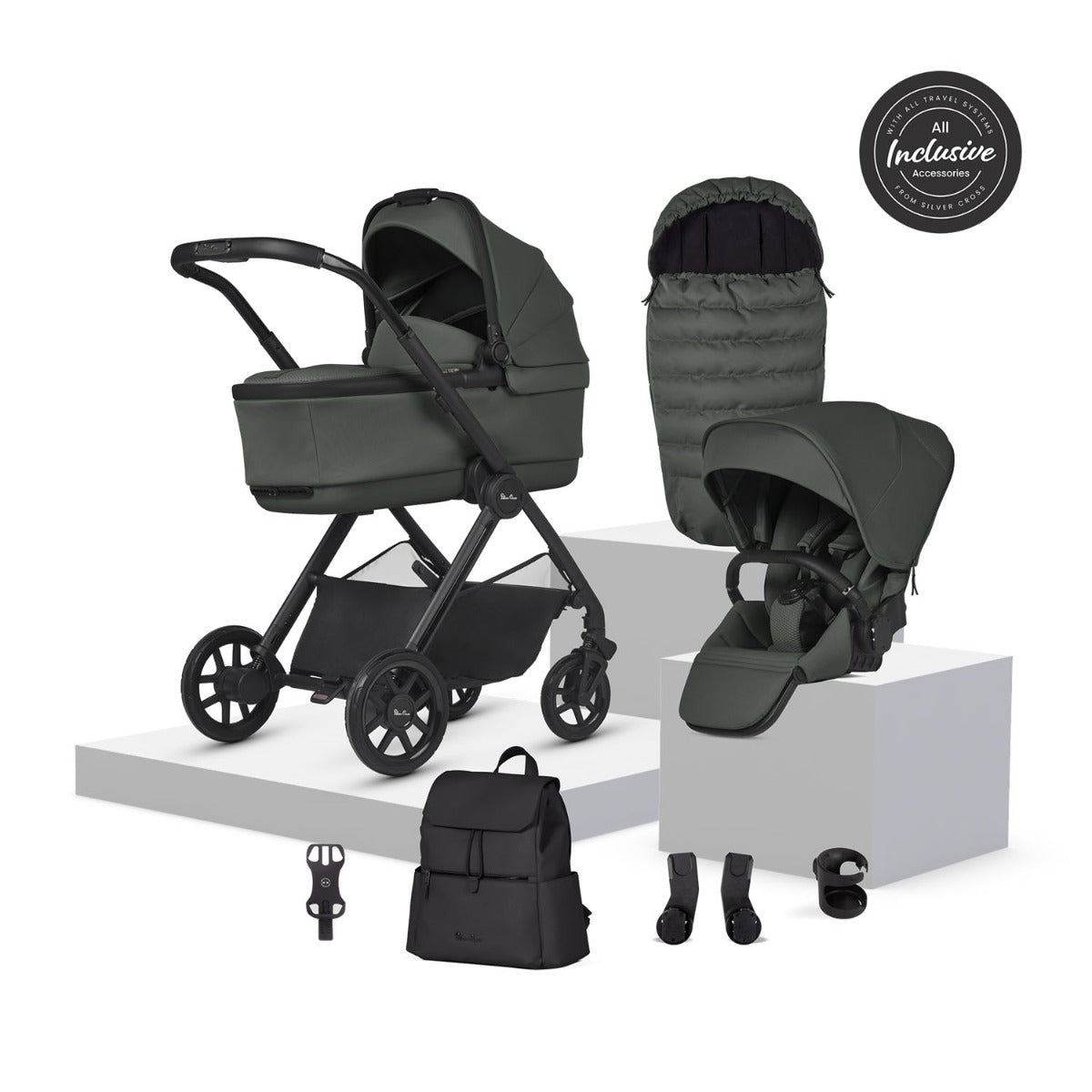 Silver Cross Reef 2 with First Bed Folding Carrycot and Accessory Bundle - Pewter