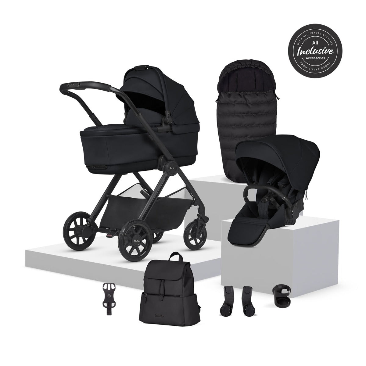 Silver Cross Reef 2 with First Bed Folding Carrycot and Accessory Bundle - Space