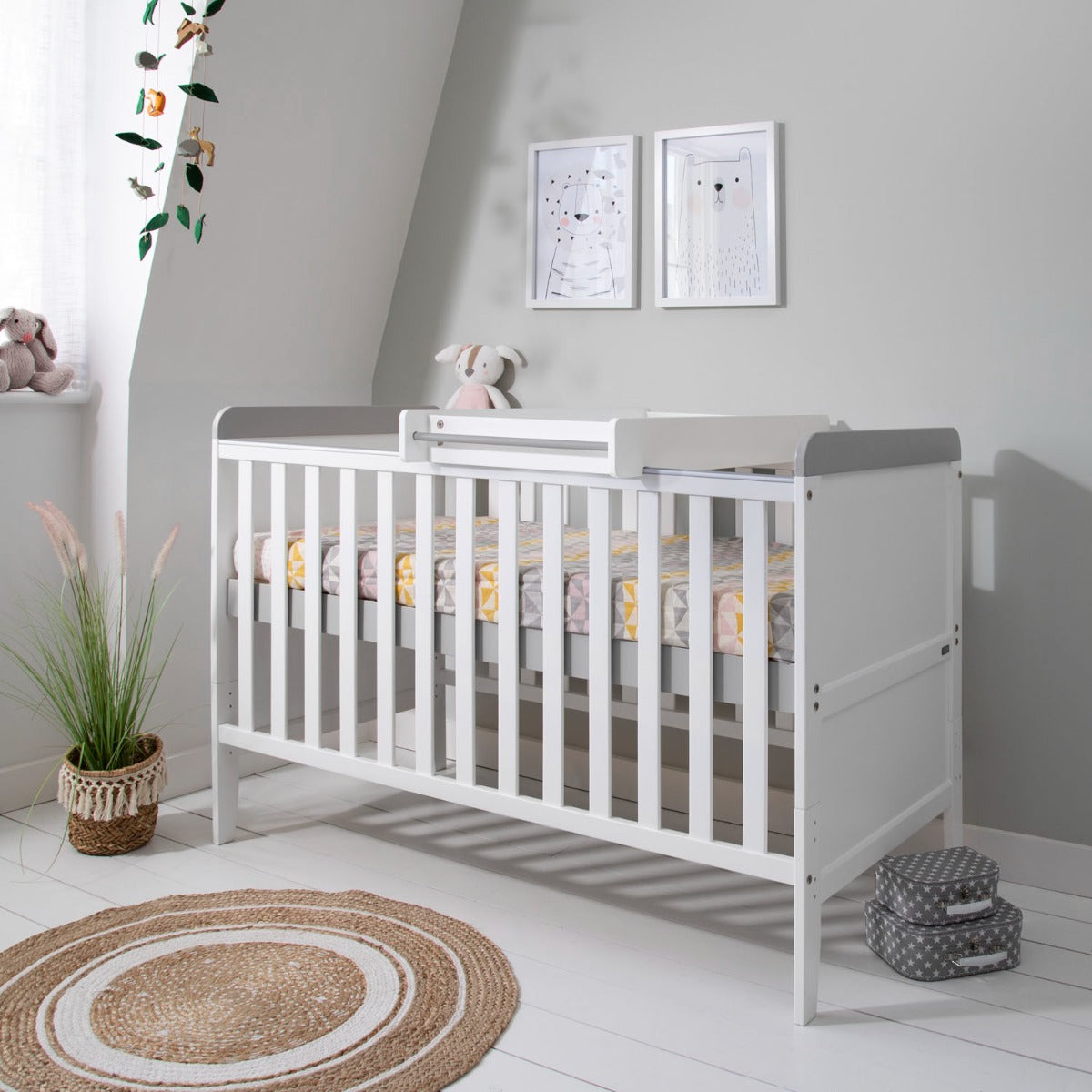 Tutti Bambini Rio Cot Bed with Cot Top Changer & Mattress - White/Dove Grey