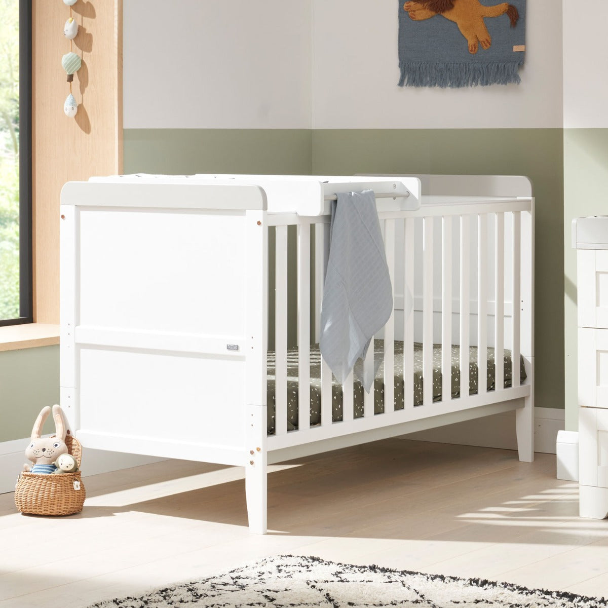 Tutti Bambini Rio Cot Bed with Cot Top Changer & Mattress - White/Dove Grey