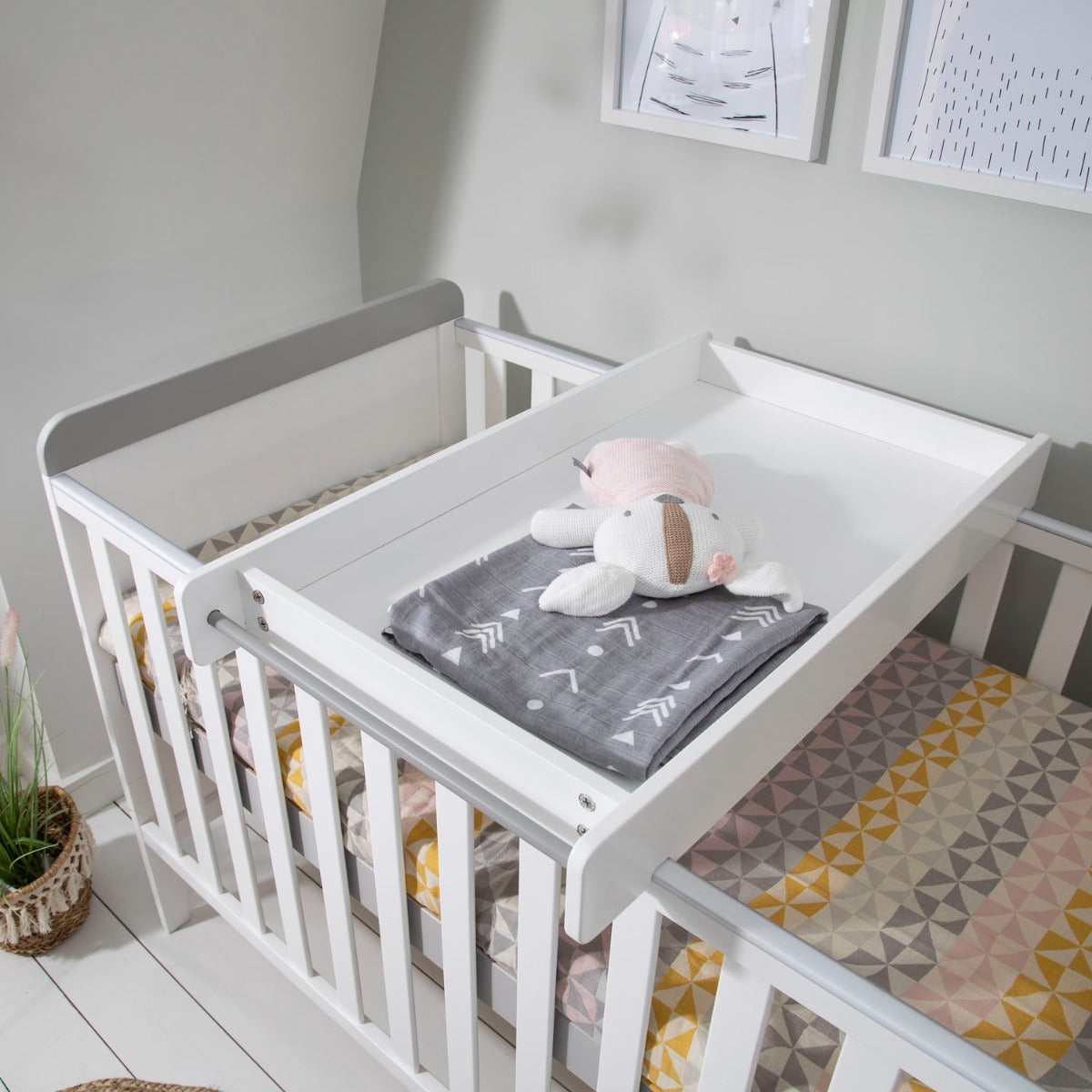 Tutti Bambini Rio Cot Bed with Cot Top Changer & Mattress - White/Dove Grey