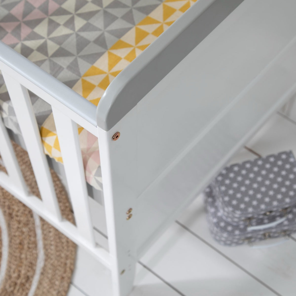 Tutti Bambini Rio Cot Bed with Cot Top Changer & Mattress - White/Dove Grey