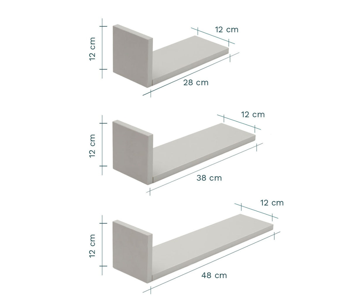 Tutti Bambini Rio Set of Three L-Shaped Wall Shelves - Dove Grey