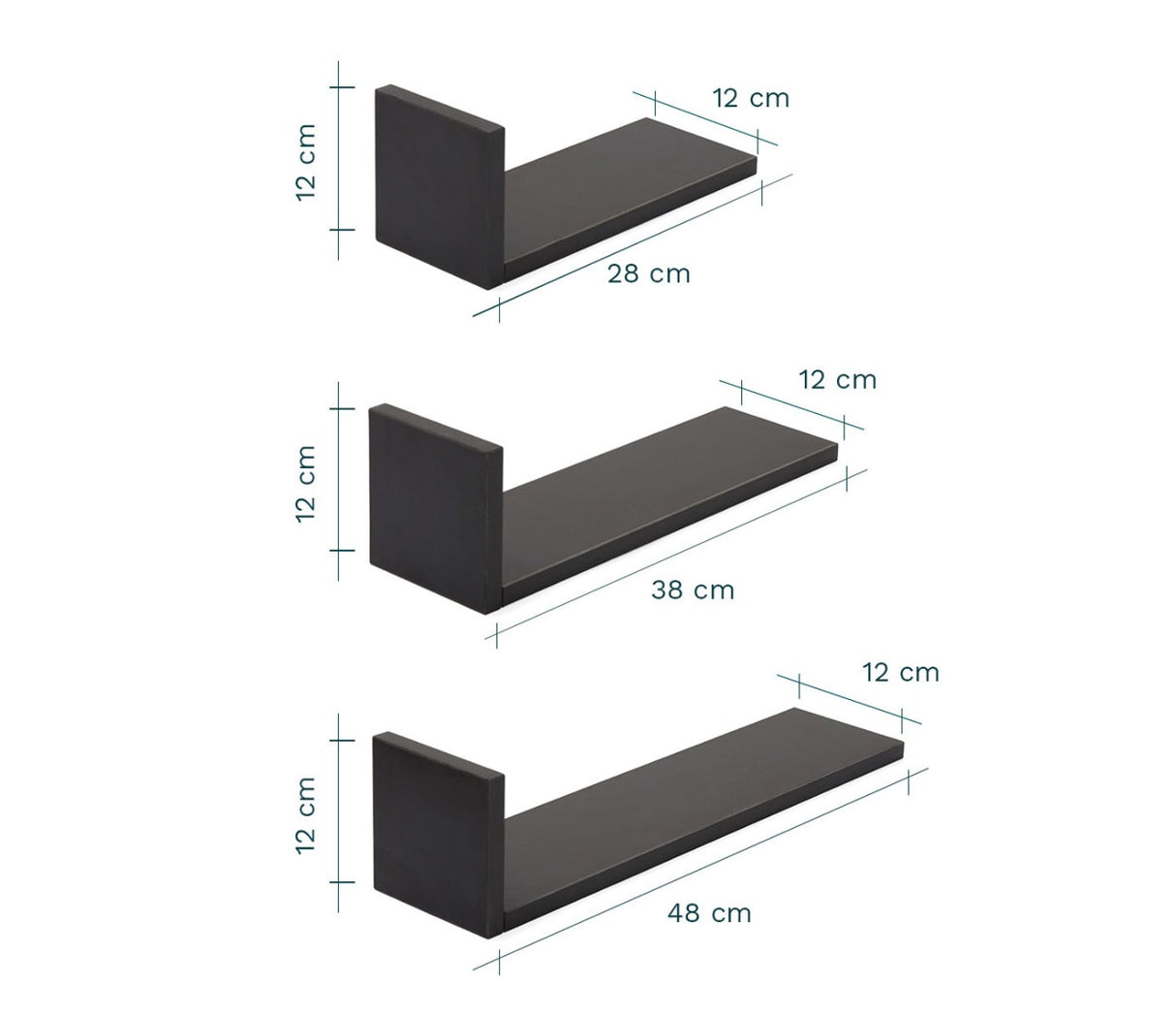 Tutti Bambini Rio Set of Three L-Shaped Wall Shelves - Slate Grey