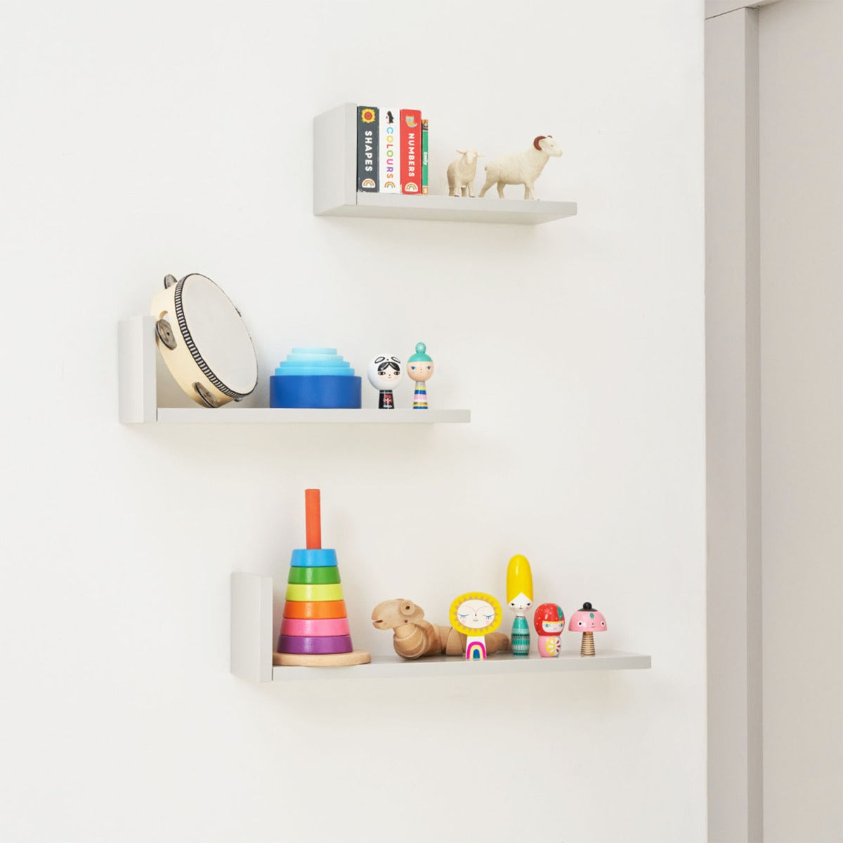 Tutti Bambini Rio Set of Three L-Shaped Wall Shelves - Dove Grey