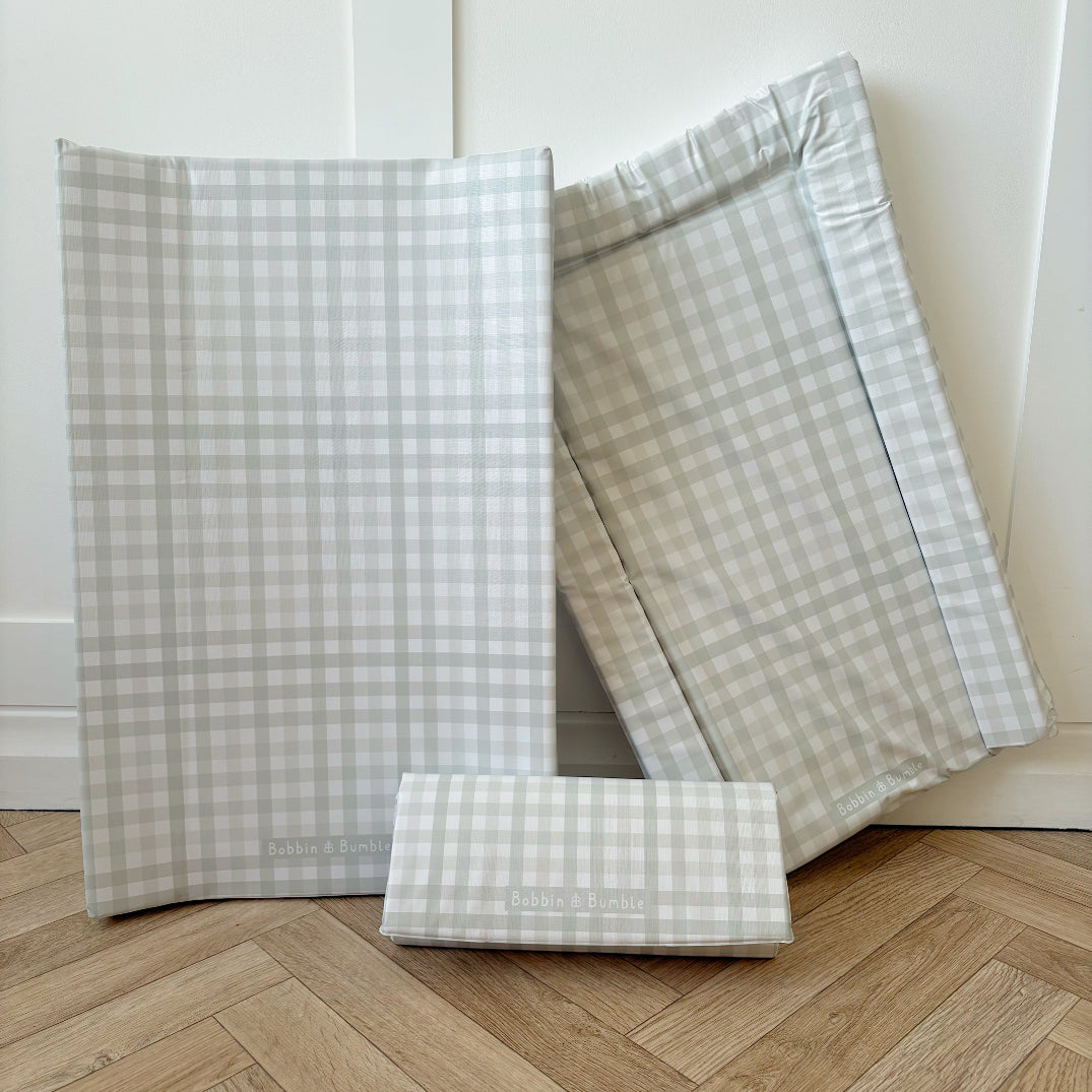 Anti-Roll Wedge Changing Mat - Sage Green Gingham