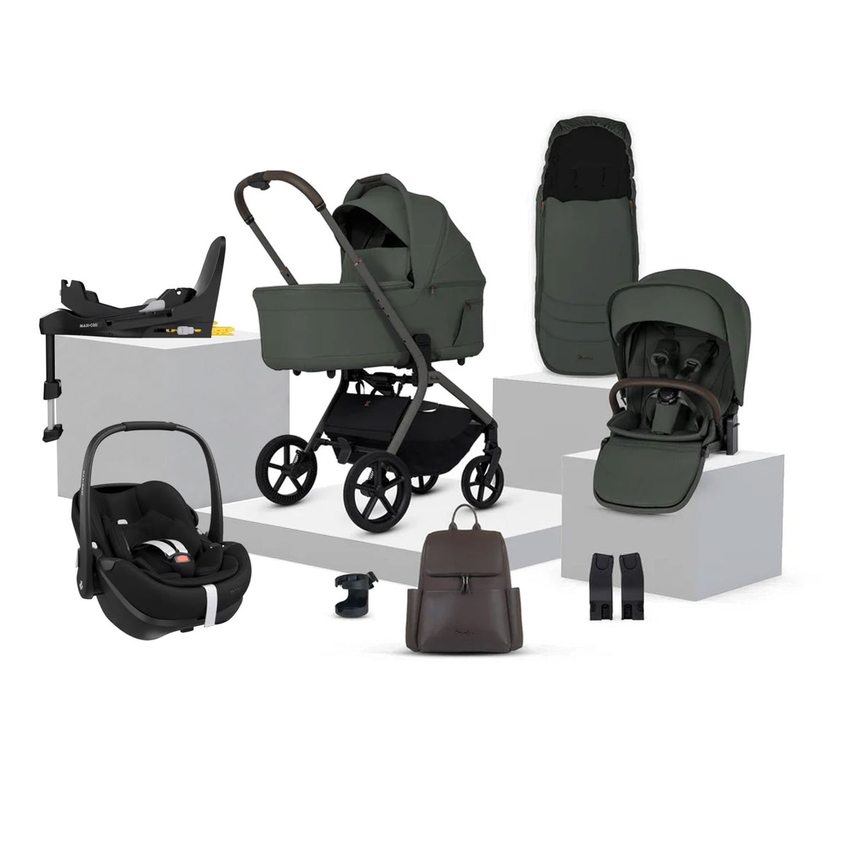Silver Cross Breez Ultimate Maxi-Cosi Pebble 360 Pro2 & Sliding Base Bundle - Pewter