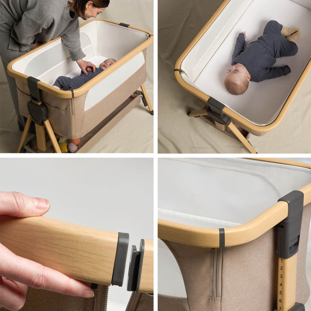 Silver Cross Lunar Bedside Crib - Oatmeal