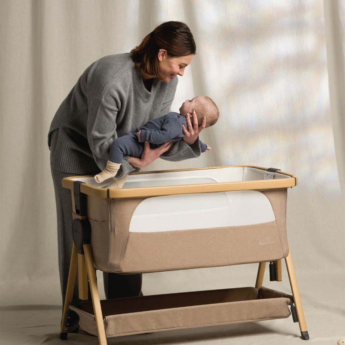 Silver Cross Lunar Bedside Crib - Oatmeal
