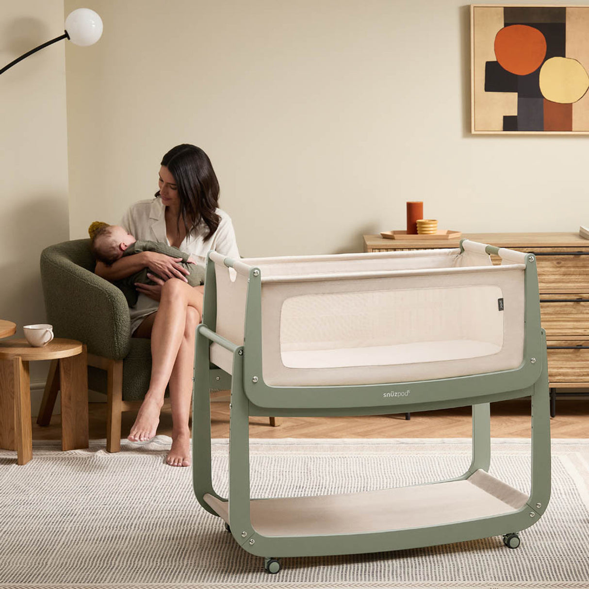 Snuzpod 5 Bedside Crib - Sage