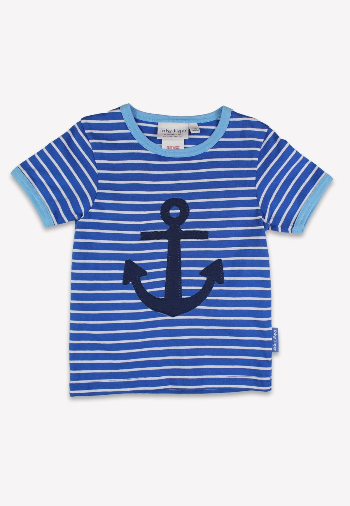 Toby Tiger Organic Blue Anchor Applique Short-Sleeved T-Shirt